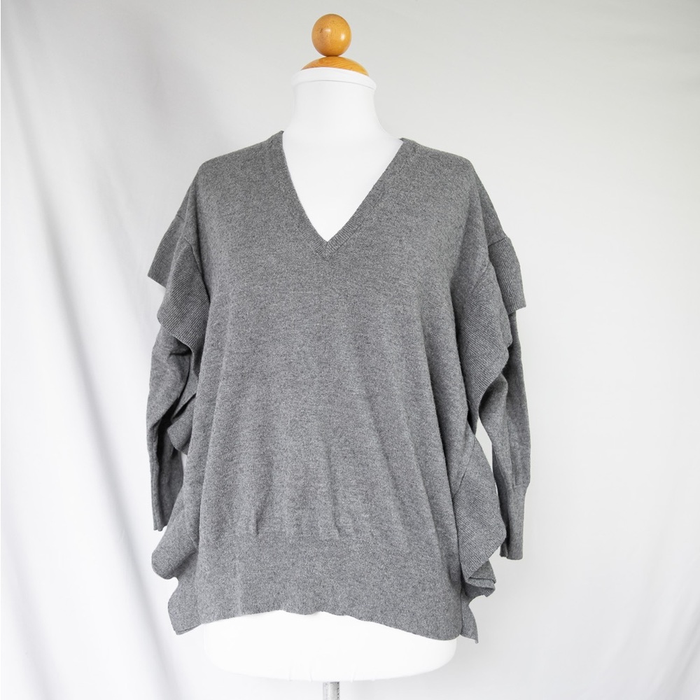 Zara grey pullover sweater w/ ruffles